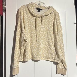 Cream leopard print cropped hoodie